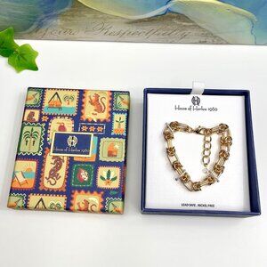 House Of Harlow 1960 Gold-Tone Link Chain Bracelet Lead Safe Nickel Free In Gift
